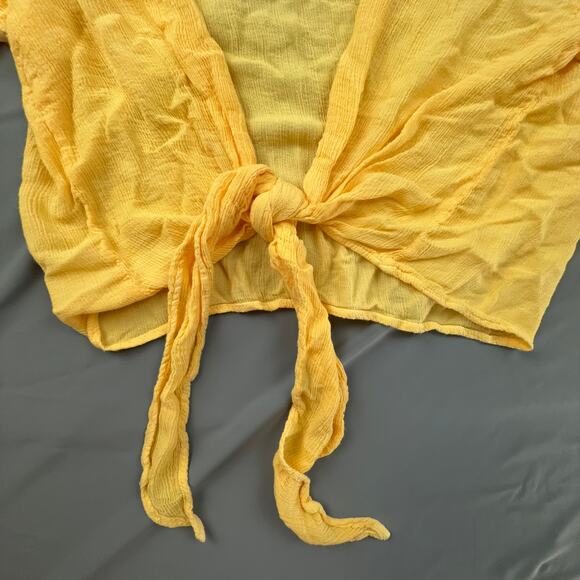 Michael Stars Yellow Tie Front Top Lightweight Gauze Viscose Boho Beachy - Picture 3 of 6